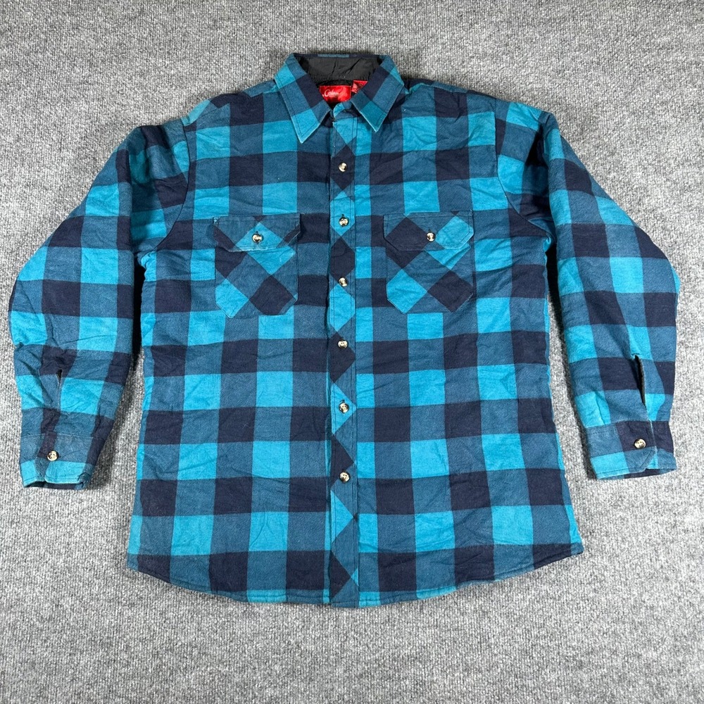 Coleman Flannel Mens Size L Blue Buffalo Plaid Quilted Lined Heavy Shirt Jacket